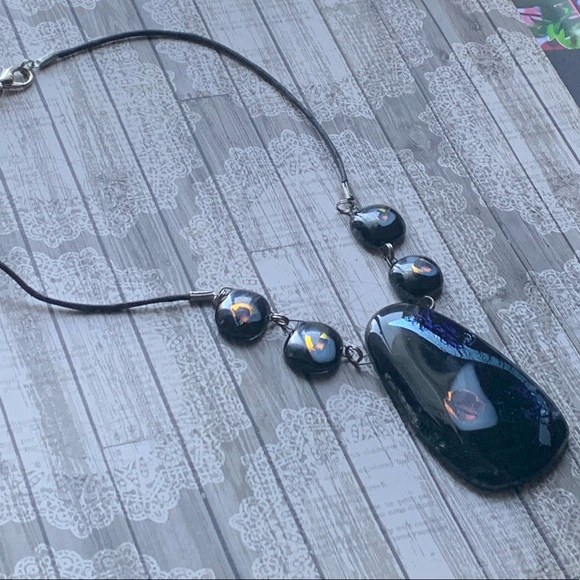 Artesian Dichroic Infused Glass Chunky Necklace Woman’s Jewelry Fiery Colors - Picture 5 of 11